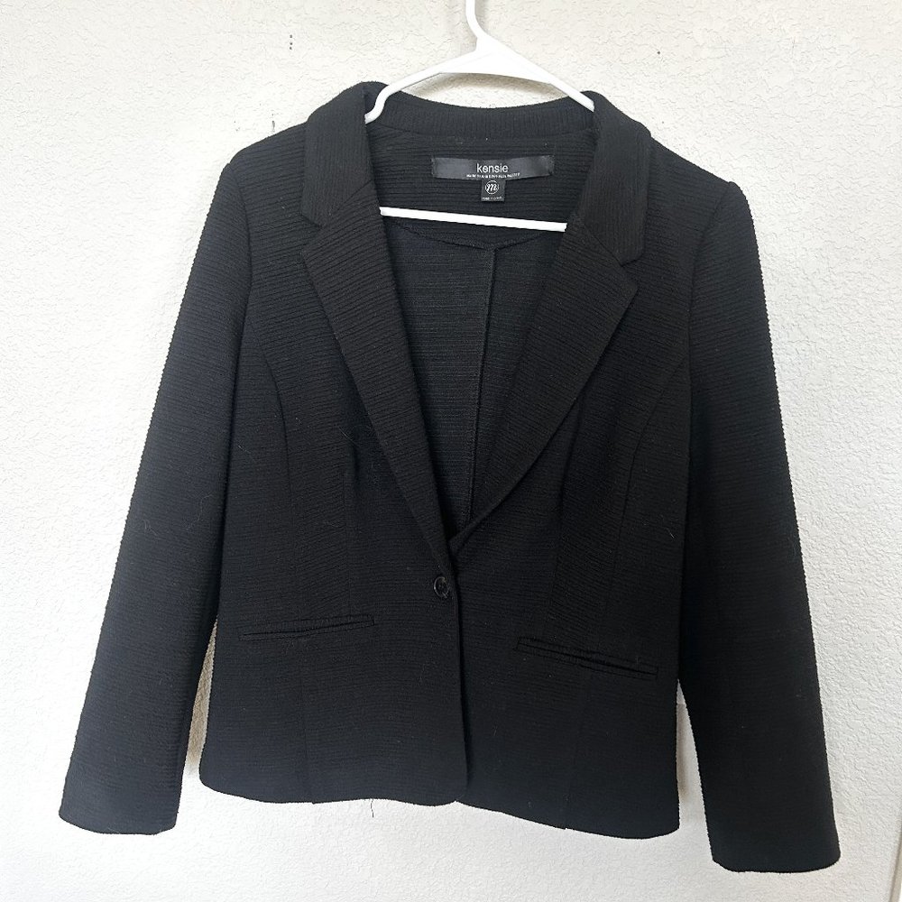 Kensie Black Textured Knit Blazer - Size Medium